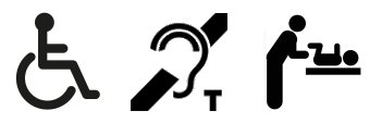 Icons for wheelchair users, hearing loop and baby change